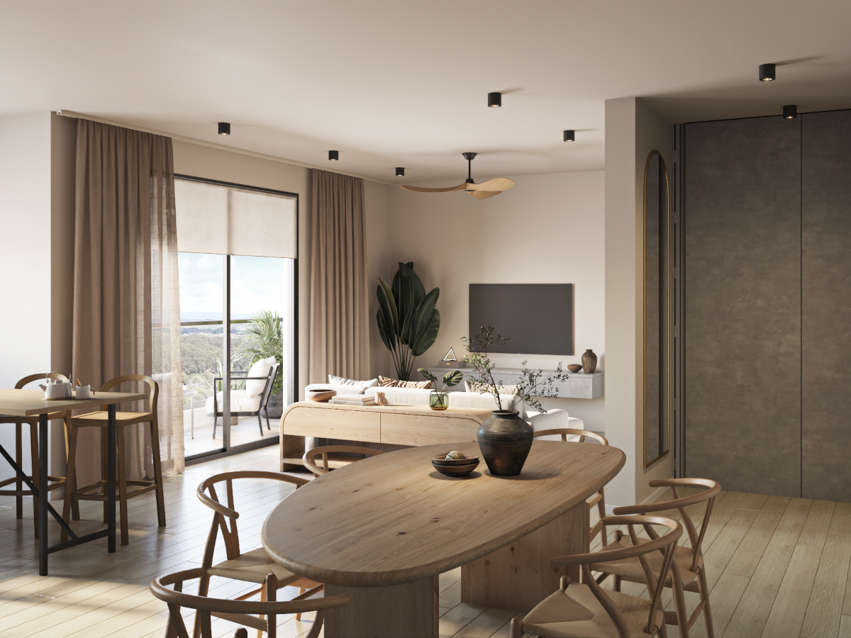 eQ Residences - Two bedroom apartment - Living room - kitchen View 2