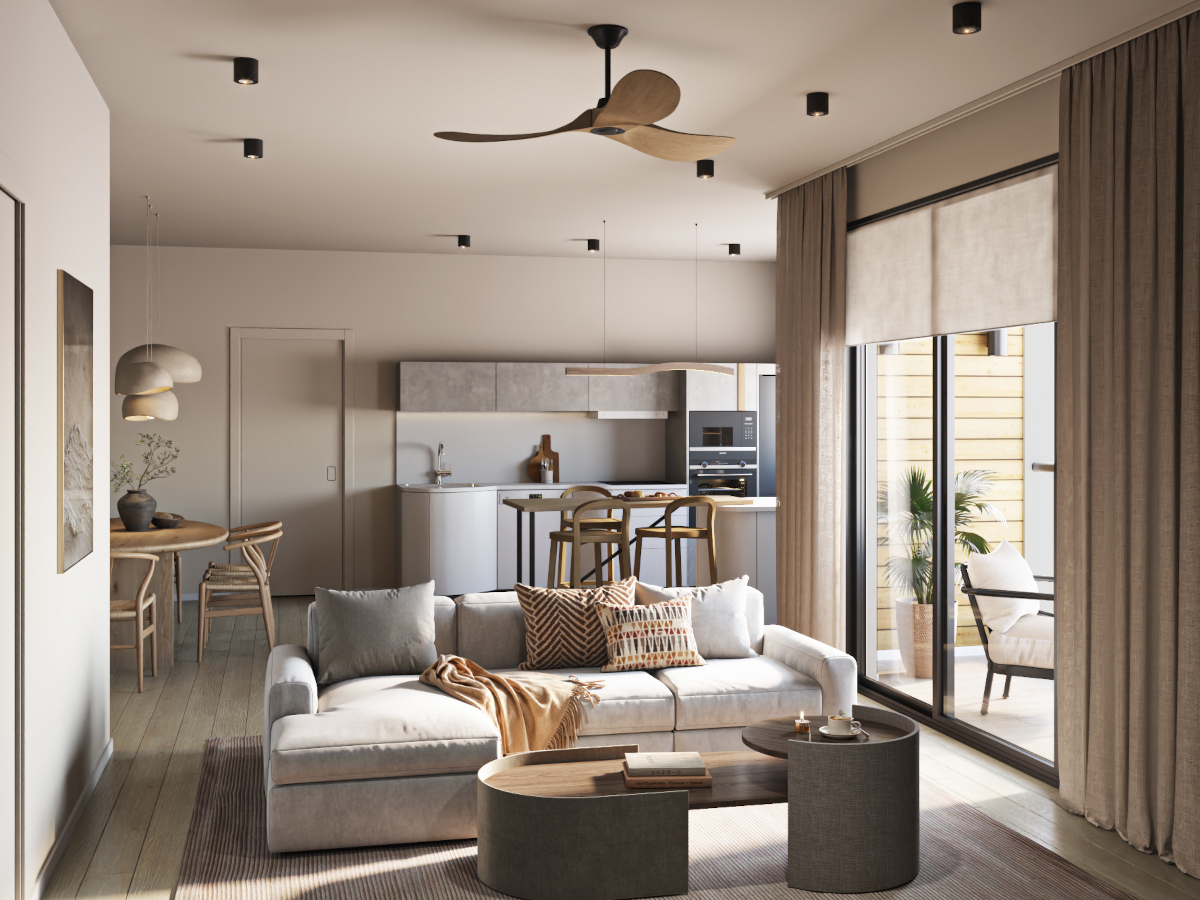 eQ Residences - Two bedroom apartment - Living room - kitchen View 3